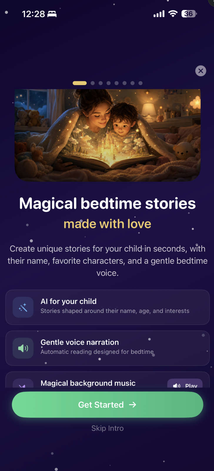 Pantalla de bienvenida de BedTimeBard