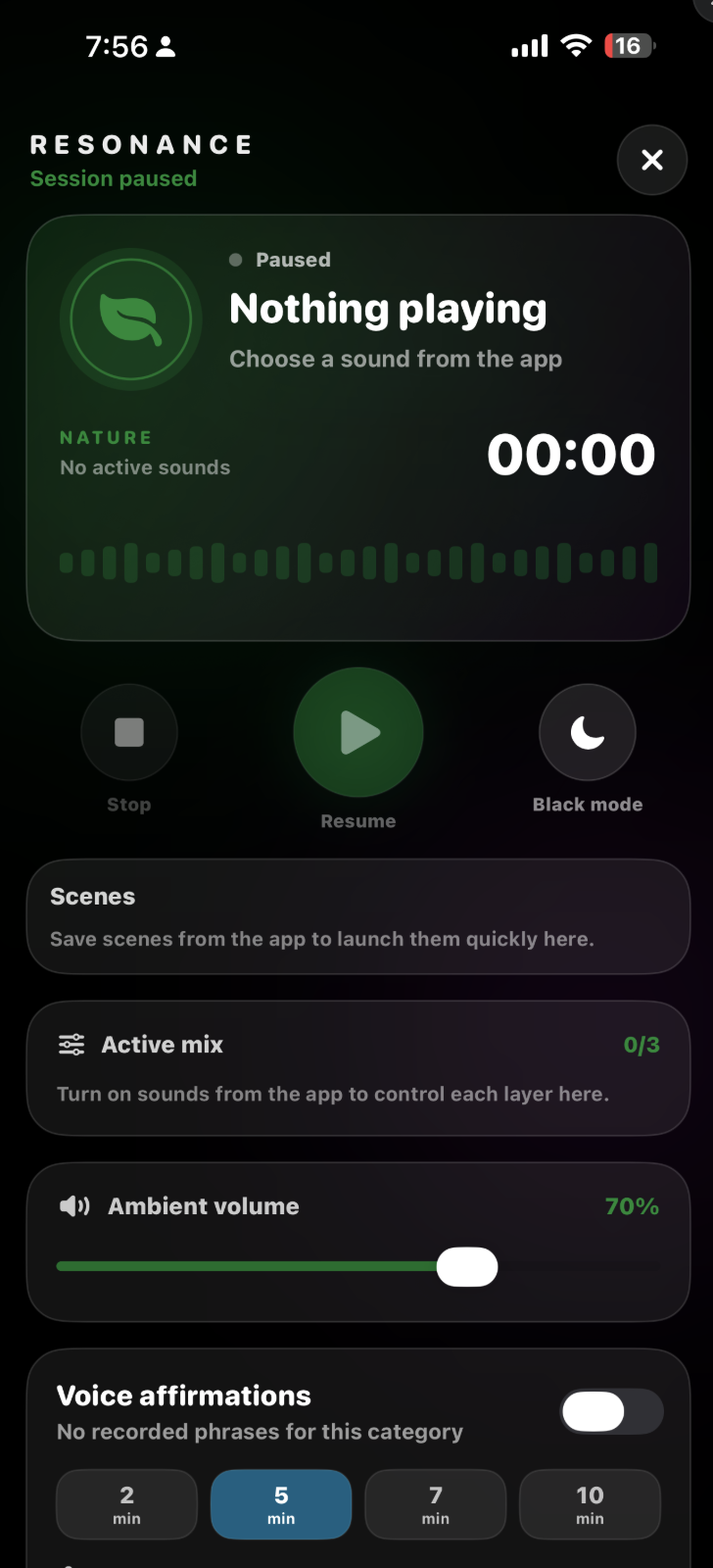 Pantallazo de app de bienestar Resonance