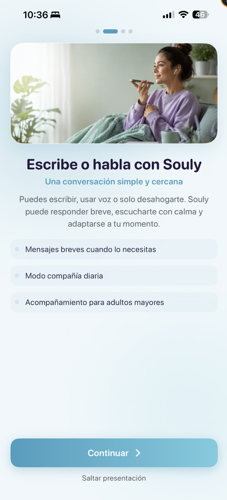 Pantalla escribe o habla con Souly