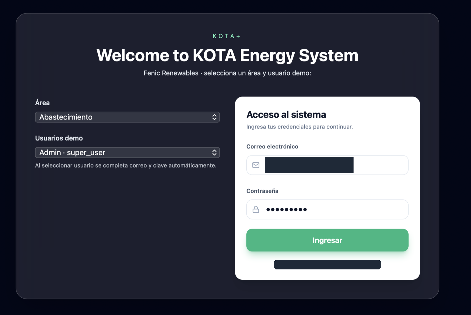 Acceso al sistema de Kota+